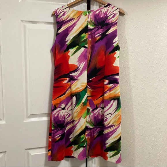 TIANA B. DRESS FLORAL Abstract ROUND NECK STRETCH Colorful Floral Sleeveless M - Picture 2 of 12